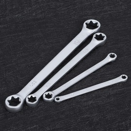 Acouto Double End Wrench Set,4Pcs/Set E8-E24 Hex Wrench Double End E Cr-Mo Pentalobe Spanner Set Car Repair Tool