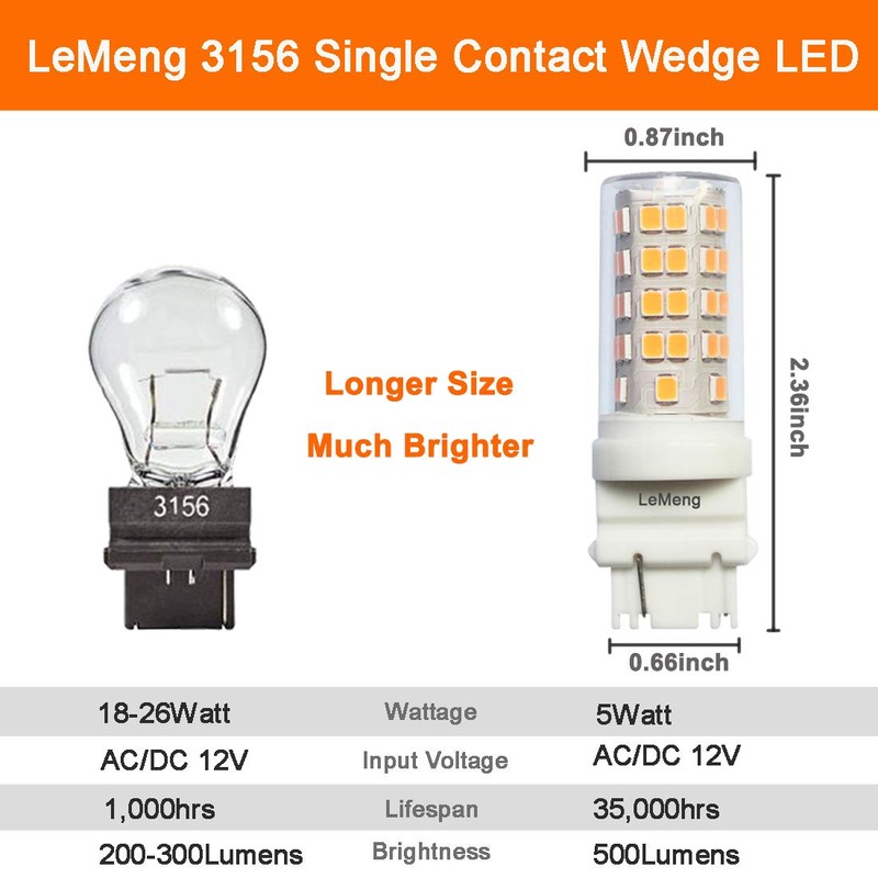 LEMENG 5Watt S8 3156 Wedge Base LED Light Bulb 12VAC/DC