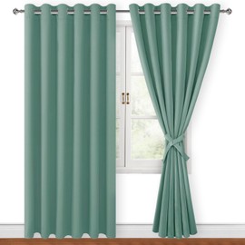 Hiasan Room Darkening Curtains for Bedroom, 70 x 84 Inches - Thermal Insulated & Energy Saving Window Drapes for Living Room/Dorm Room, Set of 2 Panels Sewn with Tiebacks, Sage Green