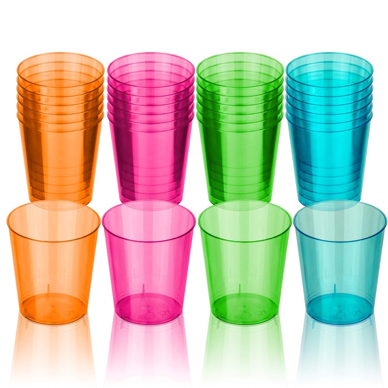 DecorRack 2 Oz Neon Shot Glasses, Plastic Shot Cup, Disposable