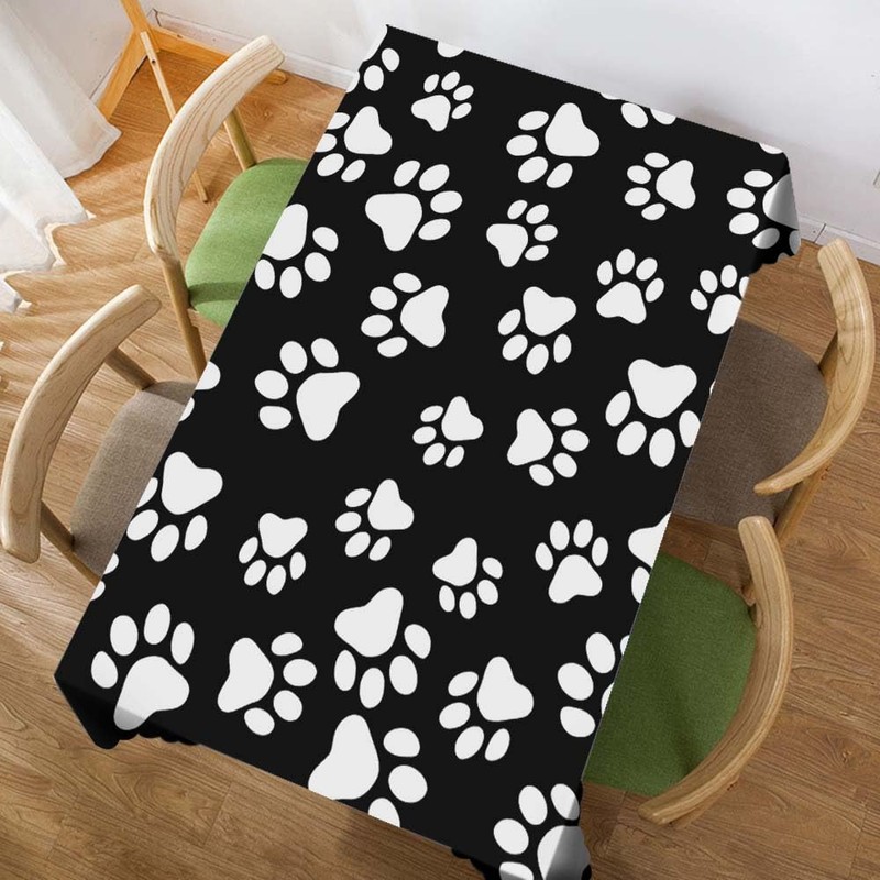 Walmsco Tablecloth Black White dog Paw Decor For Dining Room