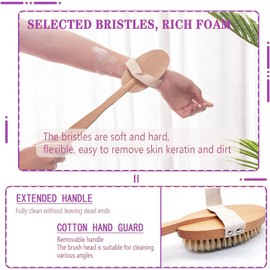 Bath Brush with Long Handle,exfoliating Bath Brush, Back Scrubber for shower,Back Brush Removable Long Handle, 2 x Brush Heads,Natural Bristles, for While Bathing Cleans The Body Easily