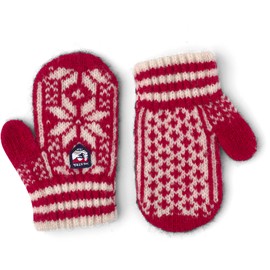 Hestra Child's Nordic Mitt (Child 0-4yrs) I Wool Mitten for Winter Weather - Red/Offwhite - 0