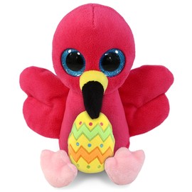 DolliBu Big Eye Flamingo with Yellow Easter Egg Plush and Name Personalization - Cute Stuffed Animals for Easter Basket, Easter Egg Stuffed Animal Spring Toys for Girls, Boy, Baby – 6 Inches