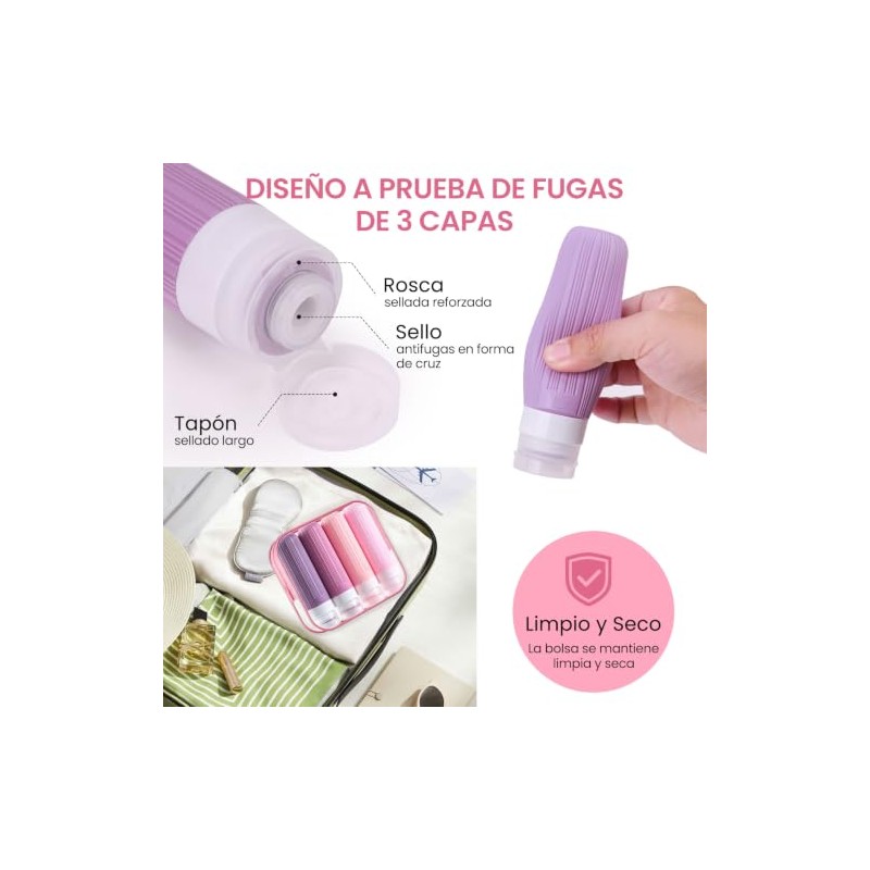 16 Pcs Botellas de Viaje de Silicona, 90ml Kit de