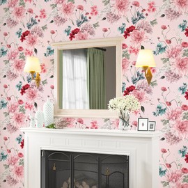 VaryStyle 17.7"x118" Sweet Pink Floral Wallpaper Watercolor Aesthetic Floral Peel and Stick Wallpaper Pink Contact Paper for Cabinets Walls Removable Vinyl Flower Wall Paper for Girls Bedroom Bathroom