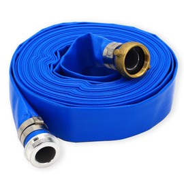 DAVCO 1-1/2” ID x 100ft PVC Lay Flat Discharge Hose with Aluminum Pin Lug Fittings, Heavy Duty Reinforced Blue Backwash Pump Hoses for Swimming Drain Pools and Clean Filters