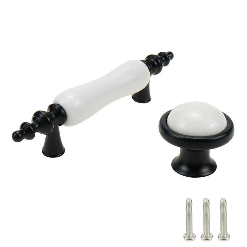 Mewutal 8 Pack Ceramic Drawer Pulls, Black & White Dresser