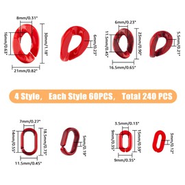 SUPERFINDINGS Approx. 240 x Acrylic Connecting Rings 4 Styles Red Oval Twist Links Chain Rings Opaque Quick Connect Pieces for Earrings Necklaces Jewellery Glasses Chains for Crafts