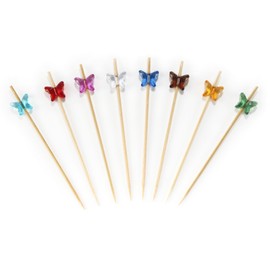 BambooMN 3.9" (10cm) Decorative Acrylic Butterfly Bamboo Cocktail Fruit Sandwich Picks Skewers for Catered Events, Holiday, Restaurants or Buffets Party Supplies, 100 Pieces