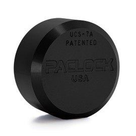 PACLOCK's UCS-7A Padlock, Buy American Act Compliant, Flat Back Puck w/Tapped Holes, High Performance 6-Pin Cylinder, Keyed Differently, Black