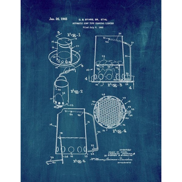 Automatic Dump Type Charcoal Lighter Patent Print Midnight Blue (11"