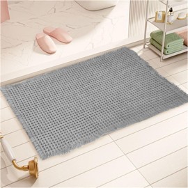 AIBIIN 18"x30" Grey Waffle Bath Mat Super Absorbent Non Slip Bathroom Rug Machine Washable Rubber Backed Bath Mats for Living Room Bathroom Doormat