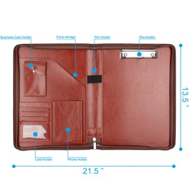 Padfolio Portfolio Leather Binder, Interview Legal Document Organizer, Business Card Holder Included Letter Sized Writing Pad (Brown)