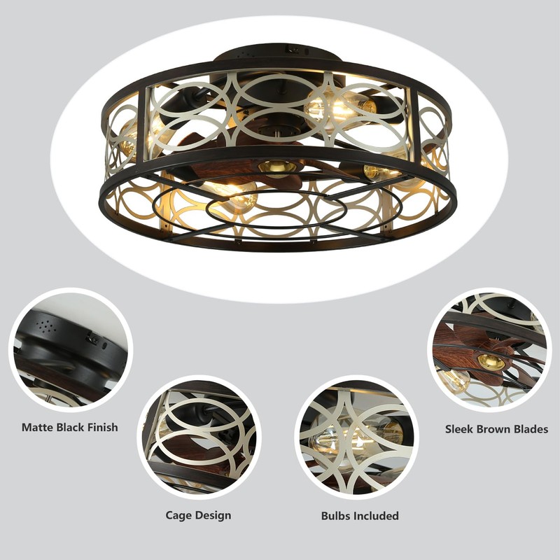 HUEOCZW 20" Caged Ceiling Fan with Light and Remote，bladeless Ceiling