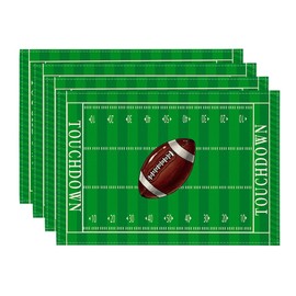 Artoid Mode Field Green Football Placemats Set of 4, 12x18 Inch Rugby Sport Fall Table Mats for Outdoor Home Party Kitchen Dining Decoration