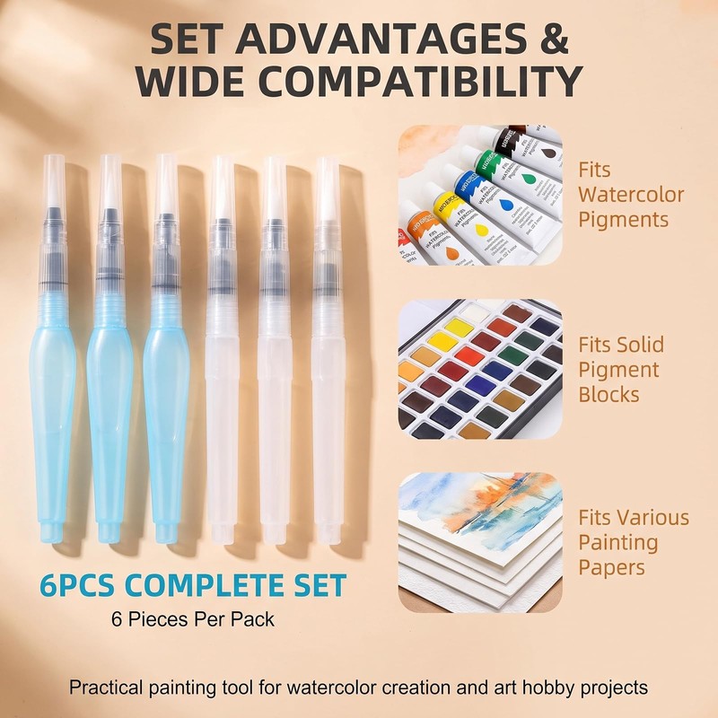 6 Pcs Refillable Watercolor Brush Pens