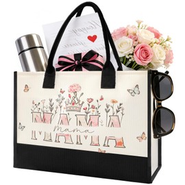 DFPDFP Mom Mama Bag - Large Tote Bag for Women, No Zippers & Pockets, Beautiful Floral Print New Mom Birthday Gifts, Reusable Grocery Bags for Shopping Beach Travel Work, Mothers Day Gifts for Mom