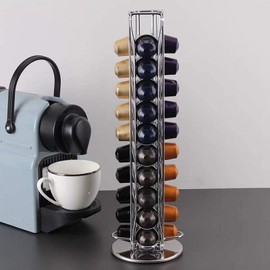 Wdmiya Nespresso Capsule Holder (Pack of 40), Rotating Capsule Stand, Shelf Organiser for Storage for Coffee Capsules, Best Birthday Gifts (Capsules Not Included), Silver Chrome Durable