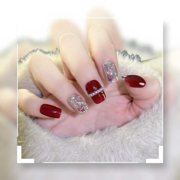 Pure Handmade Nails Press on Nail Reusable Fake Nails Red