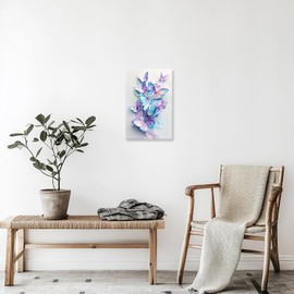 YMXZHUANSH Butterfly Canvas Wall Art White Blue Purple Butterfly Pictures Wall Decor Abstract Butterflies Painting for Bedroom Decor Frame(Purple 12.00" x 18.00")