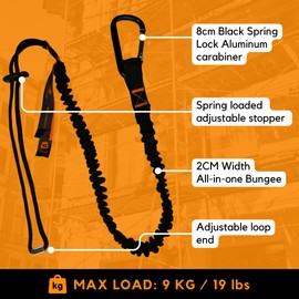Tool Tether - Tool Lanyard with Spring Locking Aluminum Carabiner & Adjustable Loop End, 153 cm Working Length, Max Load 9KG - Tool Safety for Scaffolding & Working at Height - 10 Pack