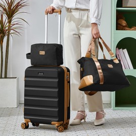 Eeeza Luggage Sets 3 Piece,Suitcases with Wheels,Carry On Luggage Set,ABS Hard Case Luggage with TSA Lock Spinner Wheels(3 Piece Sets,Black(20"/DB/TB))