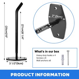 HOFURME 4-Pack Tire Rack Wall Mount, Heavy Duty Hooks for Storage - Garage Storage Hooks Wall Mount for Ladders, Tools & Bulk Items (88 lbs Capacity, 10"x 3.5" Black Iron)