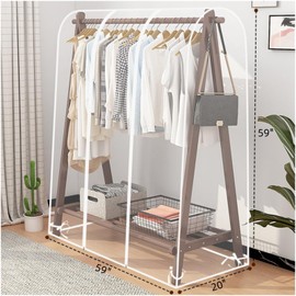 Clear Garment Rack Cover, Transparent PEVA Clothes Rack Cover with 2 Durable Zipper, Clothing Dustproof & Waterproof Protector Cover