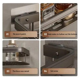 KIVIO Space-saving shower caddy with Hooks, 3 pack storage organizer for bathroom, Shower shelf, shower organizer, Wall mounted Spice storage Rack organizer for kitchen (KIVIO-3PACK-GRAY)