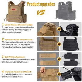 OneTigris FYR Plate Carrier, Tactical Plate Carrier, Quick Release System, Airsoft Vest, Adjustable Molle Plate Carrier Chest Protector for Paintball, Police, Airsoft (Coyote Brown)