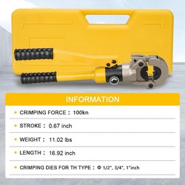TEENO Hydraulic Copper Tube Crimping Tool,Copper Pipe Fittings Crimping and Plumbing Tool with Crimping Dies Jaw 1/2", 3/4", 1"