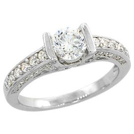 Sterling Silver Vintage Style Cubic Zirconia Engagement Ring Round ½ ct Center Tension Set, Size 7