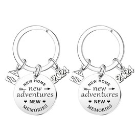 Ghloyza 2Pcs New Home Keychain 2024 New Adventures Keyrings Housewarming Gifts For New Homeowner House Keyring (New Home)
