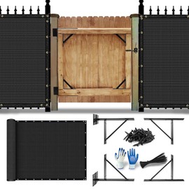 TFMUZERT 4' x 10' Black Privacy Fence Screen & Gate Kit, Heavy Duty Anti Corner Brace Bracket for Outdoor Wall Garden Yard Backyard