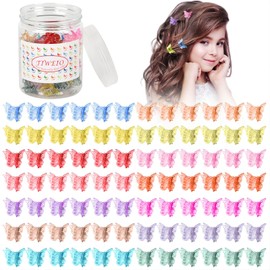 Tiweio - 100 mini pinzas para el pelo de mariposa, pinzas pequeñas para el pelo pastel, mini lindos accesorios para el cabello de los años 90, mujeres y niñas, con caja, 14 colores brillantes de caramelo