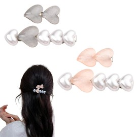 Heart Pearl Hair Clips for Women Valentine’s Day Hair Clips Barrettes Heart Hairpins for Girls Heart Hair Barrettes for Women Thick Thin Hair Accessories Love Hair Clips Barrettes 4Pcs