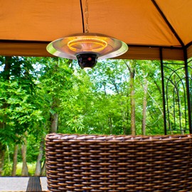 EnerG+ Infrared Electric Outdoor Heater - Hanging with LED & Remote, Silver, Model: HEA-21522 Silver