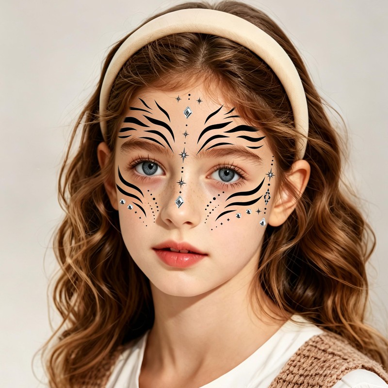 Zebra Face Tattoo, Temporary Tattoo, Zebra Costume for Halloween, Carnival