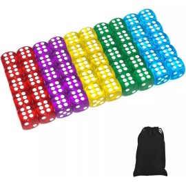 Unbranded 50 of Pack 14MM 6 Sided Dice Set Translucent Colors Dice with Black Pouch for B