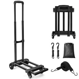 KEDSUM KEDSUM Folding Hand Truck with 4 Wheels, Lightweight Dolly Cart Foldable with 2 Elastic Ropes, Solid Construction Utility Luggage Cart Compact for Travel, Moving and Office Use, Easy to Store