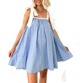 Women Boho Floral Short Dress Tie Shoulder Sleeveless Dress Flowy Babydoll Mini Dresses Summer Holiday Sundress