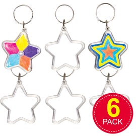 Baker Ross AG220 Design Your Own Star Keyring Kits (Pack of 6) For Kids To Decorate, Arts and Crafts, White, 5cm