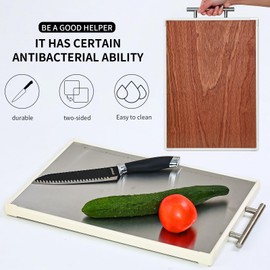 Rashid & Sid Rashid & Sid Stainless Steel cutting board, Wood & Stainless Steel double sided Cutting Board for kitchen, Non Toxic Kitchen Chopping Board with handle for Meat & Vegetables, Dishwasher Safe, 17 x 12