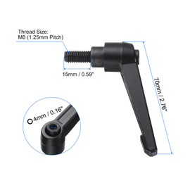 sourcing map 4pcs Clamping Lever Handles, M8 x 15mm Black Oxide Carbon Steel Threaded Male Stud, Adjustable Handles Locking Quick Release Ratchet Push Button Bolt Knobs, Black