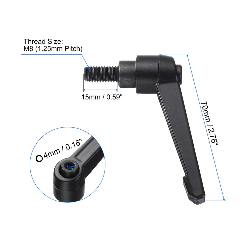 sourcing map 4pcs Clamping Lever Handles, M8 x 15mm Black