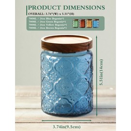 PENGSHU Glass Jars with Airtight Lids – Vintage Canisters Sets for Bathroom and Kitchen Countertop, for Storage Candy, Coffee, Cookie, Apothecary, Sugar, Tea, 4 Colors Begonia, 24 OZ