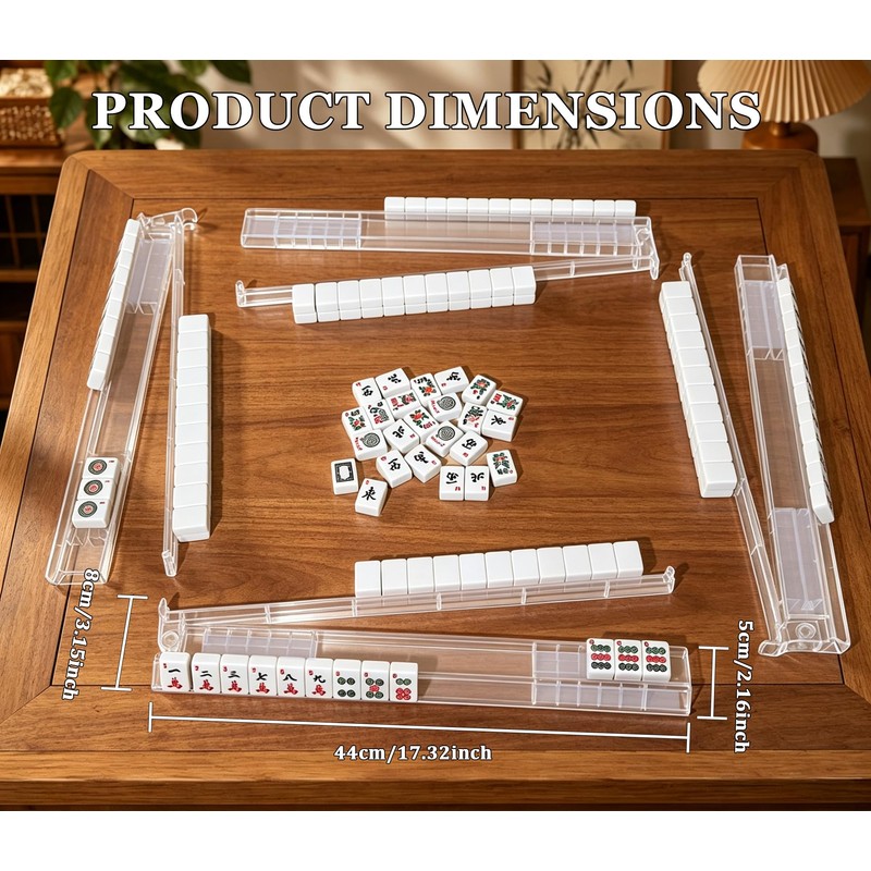 17.3" Acrylic Mahjong Racks with Pushers Set of 4, Clear