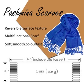 Wendyfull Pashmina Shawls and Wraps w/Fringe Two Tone Vintage Jacquard Paisley Rave Scarf for Weddings Festival (Sapphire Blue)