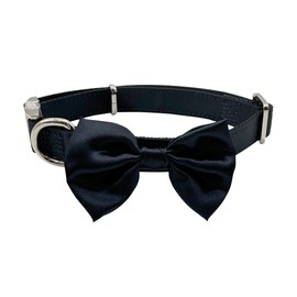 Croci Ceremony Wedding Blue Fabric Satin Bow Tie Dog Collar with Silver Detail for Small Medium Large Dogs, L/16-26 Inch